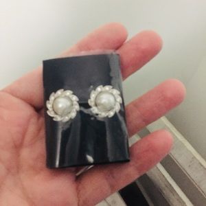 Costume silver faux diamond and pearl clip on earrings